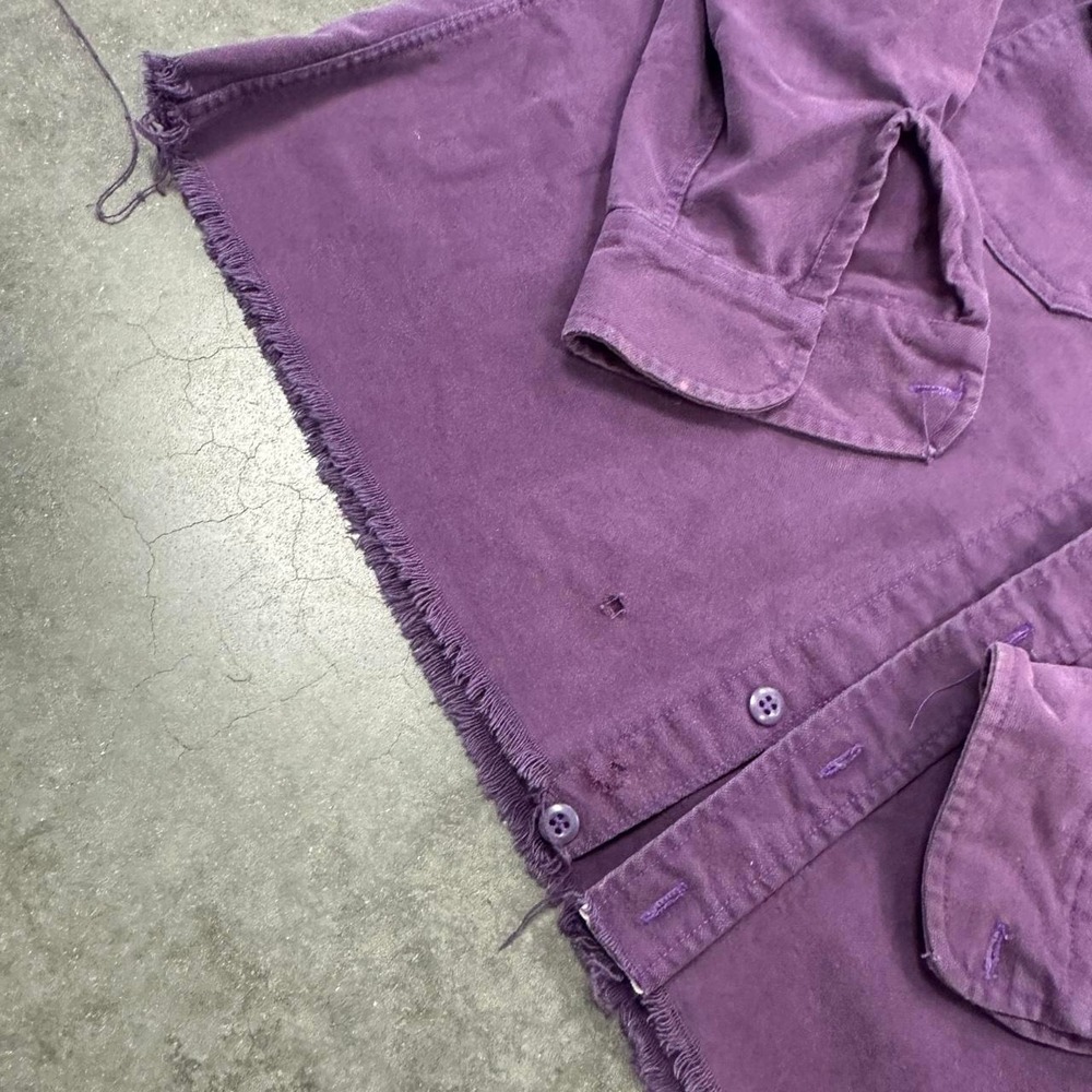 Vintage Woolrich Purple Chamois Shirt Distressed Thrashed Grunge Raw Hem Sz Lrg - Picture 3 of 6